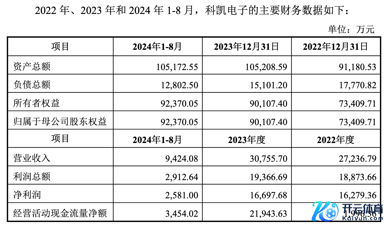 科凯电子财务数据 图源：想林杰公告